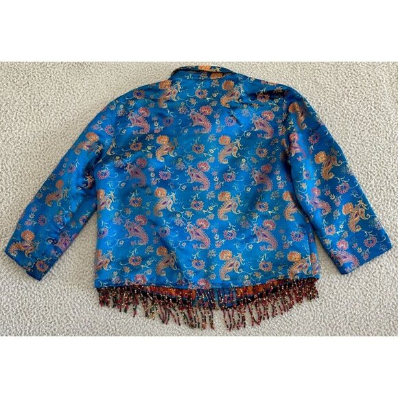 Vintage Bonnie Boynton Crop Blazer Jacket Silky Asian Paisley Tasseled Boho - Picture 2 of 16